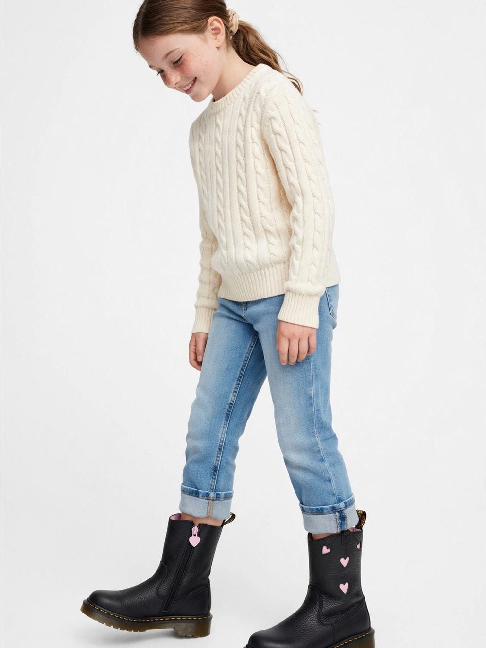 Dr. Martens Black Boots with Pink Heart Accents